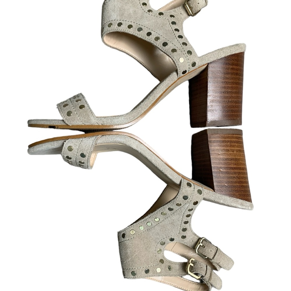 Nine West Gailon Taupe‎ Leather Studded Block Heel Sandals NWGAILON Size 7M